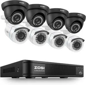 ZOSI 1080P H.265+ Home Security Camera System, 8CH 5MP-Lite Surveillance DVR, 8 x 1080p Weatherproof CCTV Dome Bullet Camera Outdoor, 80ft Night Vision, Remote Access, 90° View Angle, No Hard Drive ZOSI 1080P H.265+ Home Security Camera System, 8CH 5MP-Lite Surveillance DVR, 8 x 1080p Weatherproof CCTV Dome Bullet Camera Outdoor, 80ft Night Vision, Remote Access, 90° View Angle, No Hard Drive