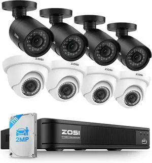 ZOSI 1080p 8 Channel Home Security Camera System with AI Human Vehicle Detect, H.265+ 5MP DVR, 8 x 1080p CCTV Bullet Dome Camera Outdoor, Motion Alert Push, 80ft Night Vision, 90° View Angle, 1TB HDD ZOSI 1080p 8 Channel Home Security Camera System with AI Human Vehicle Detect, H.265+ 5MP DVR, 8 x 1080p CCTV Bullet Dome Camera Outdoor, Motion Alert Push, 80ft Night Vision, 90° View Angle, 1TB HDD