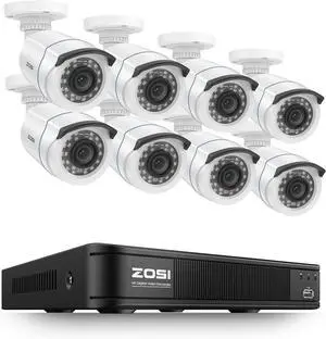 ZOSI H.265+ 1080p Security Camera System, 5MP-Lite 8CH CCTV DVR Recorder with AI Human Vehicle Detection, 8 x 1080p Weatherproof Bullet Camera Outdoor Indoor, 80ft Night Vision, Motion Alerts, No HDD ZOSI H.265+ 1080p Security Camera System, 5MP-Lite 8CH CCTV DVR Recorder with AI Human Vehicle Detection, 8 x 1080p Weatherproof Bullet Camera Outdoor Indoor, 80ft Night Vision, Motion Alerts, No HDD