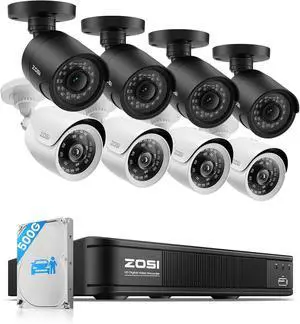 ZOSI H.265+ 1080p Security Camera System Indoor, 5MP-Lite 8CH CCTV DVR Recorder with AI Human Vehicle Detection, 8 x 1080p Weatherproof Bullet Camera Outdoor, Night Vision, Motion Alerts, 500GB HDD ZOSI H.265+ 1080p Security Camera System Indoor, 5MP-Lite 8CH CCTV DVR Recorder with AI Human Vehicle Detection, 8 x 1080p Weatherproof Bullet Camera Outdoor, Night Vision, Motion Alerts, 500GB HDD
