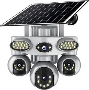 4-Lens Solar PTZ Safety Camera Wireless Outdoor, with 24/7 Continuous Recording, Intelligent Detection and Automatic Tracking, Two-Way Audio Communication, Voice Alarm, Suitable for Home Farm safety4 4-Lens Solar PTZ Safety Camera Wireless Outdoor, with 24/7 Continuous Recording, Intelligent Detection and Automatic Tracking, Two-Way Audio Communication, Voice Alarm, Suitable for Home Farm safety4