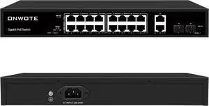 ONWOTE 16 Port Gigabit PoE Switch @300W, 16x1Gbps PoE Ports, 2x1Gbps SFP Ports, 2x1Gbps RJ45 Ports, Unmanaged Network Switch, Ethernet Splitter for NVR PoE Security Camera System ONWOTE 16 Port Gigabit PoE Switch @300W, 16x1Gbps PoE Ports, 2x1Gbps SFP Ports, 2x1Gbps RJ45 Ports, Unmanaged Network Switch, Ethernet Splitter for NVR PoE Security Camera System