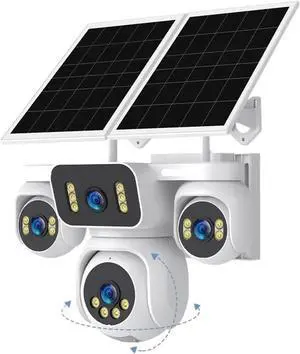 Four Lens Four Screen Solar PTZ Security Camera, 4G SIM Outdoor Surveillance Cam with AOV 24/7 Continuous Recording & Remote Live View Four Lens Four Screen Solar PTZ Security Camera, 4G SIM Outdoor Surveillance Cam with AOV 24/7 Continuous Recording & Remote Live View