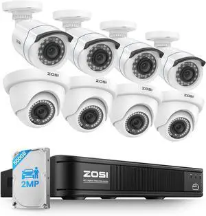ZOSI H.265+ 1080p Security Camera System, 5MP-Lite 8CH CCTV DVR Recorder with AI Human Vehicle Detection, 8 x 1080p Weatherproof Bullet Dome Camera Outdoor, 80ft Night Vision, Motion Alerts, 500GB HDD ZOSI H.265+ 1080p Security Camera System, 5MP-Lite 8CH CCTV DVR Recorder with AI Human Vehicle Detection, 8 x 1080p Weatherproof Bullet Dome Camera Outdoor, 80ft Night Vision, Motion Alerts, 500GB HDD