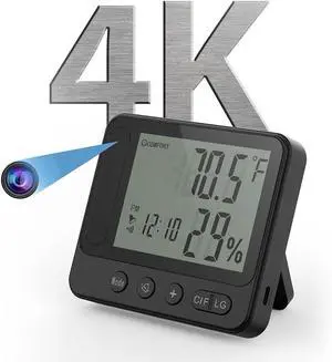 Ultra 4K HD Security Hidden Camera Wireless Smart Indoor Hygrometer Thermometer with App Remote Control, Motion Detection, Night Vision, Temperature & Humidity Alert and Alarm Clock, Support 2.4G&5G Ultra 4K HD Security Hidden Camera Wireless Smart Indoor Hygrometer Thermometer with App Remote Control, Motion Detection, Night Vision, Temperature & Humidity Alert and Alarm Clock, Support 2.4G&5G