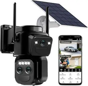 Solar Security Cameras Wireless Outdoor, Triple Lens 360° View Home Camera Solar Security Cameras Wireless Outdoor, Triple Lens 360° View Home Camera