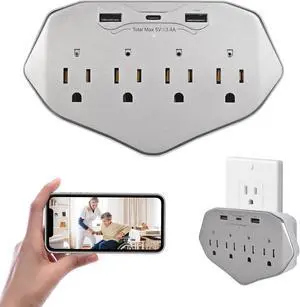 1080P WiFi Wall Outlet Camera with 45W Fast Charging, 4 AC Outlets, USB-C & USB-A Charging Ports, Remote Viewing Security Camera with Loop Recording, No Night Vision 1080P WiFi Wall Outlet Camera with 45W Fast Charging, 4 AC Outlets, USB-C & USB-A Charging Ports, Remote Viewing Security Camera with Loop Recording, No Night Vision