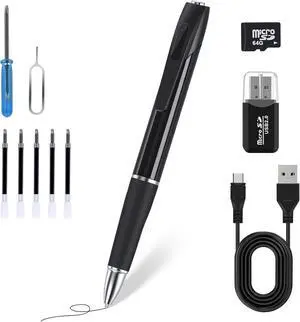 Mini Hidden Camera Pen with 64GB Memory Card, 1080P HD Small Nanny Camera, USB Rechargeable Security Body Camera Pen for Indoor Outdoor Mini Hidden Camera Pen with 64GB Memory Card, 1080P HD Small Nanny Camera, USB Rechargeable Security Body Camera Pen for Indoor Outdoor