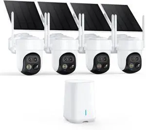 Solar Security Cameras Wireless Outdoor 4-Pack with NVR, Dual-Lens 2K+2K WiFi Home Security Camera System, 360° Auto Tracking, AI Human & Vehicle Detection, Color Night Vision, No Monthly Fee Solar Security Cameras Wireless Outdoor 4-Pack with NVR, Dual-Lens 2K+2K WiFi Home Security Camera System, 360° Auto Tracking, AI Human & Vehicle Detection, Color Night Vision, No Monthly Fee