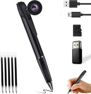 Hidden Camera Pen with 32GB SD Card - Body Camera Portable Spy Pen No WiFi Needed - 1080P FHD Mini Wearable Cameras for Home Office - No Audio Hidden Camera Pen with 32GB SD Card - Body Camera Portable Spy Pen No WiFi Needed - 1080P FHD Mini Wearable Cameras for Home Office - No Audio