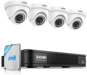 ZOSI 3K 5MP Lite H.265+ Home Security Camera System, 8 Channel Surveillance DVR with AI Human Vehicle Detection and 4 x 1080p Weatherproof CCTV Dome Camera Outdoor Indoor, 80ft Night Vision, 500GB HDD ZOSI 3K 5MP Lite H.265+ Home Security Camera System, 8 Channel Surveillance DVR with AI Human Vehicle Detection and 4 x 1080p Weatherproof CCTV Dome Camera Outdoor Indoor, 80ft Night Vision, 500GB HDD