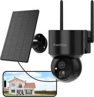2K Solar Security Cameras Wireless Outdoor, 2.4G WiFi Outdoor Camera with Color Night Vision, 360°PTZ Battery Powered Cameras for Home Security, IP66 Waterproof, Motion Sensor Alarm, Black 2K Solar Security Cameras Wireless Outdoor, 2.4G WiFi Outdoor Camera with Color Night Vision, 360°PTZ Battery Powered Cameras for Home Security, IP66 Waterproof, Motion Sensor Alarm, Black