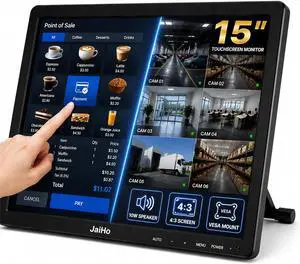 15-Inch Touchscreen Monitor, 1024x768 HD 4:3 Aspect Ratio LCD Display, BNC HDMI VGA AV USB Input, 400cd/m² High Brightness Touch Screen for POS Kiosk Industrial Security, Built-in Speakers 15-Inch Touchscreen Monitor, 1024x768 HD 4:3 Aspect Ratio LCD Display, BNC HDMI VGA AV USB Input, 400cd/m² High Brightness Touch Screen for POS Kiosk Industrial Security, Built-in Speakers