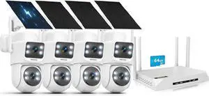 OOSSXX (2026 New) Solar Security Camera System Wireless Outdoor, 4-Cam Dual Lens 2K (Fixed+PTZ), 10CH Expandable NVR, 64GB Storage, Wire-Free Battery, 2.4/5GHz WiFi Long Range +76%, No Monthly Fee OOSSXX (2026 New) Solar Security Camera System Wireless Outdoor, 4-Cam Dual Lens 2K (Fixed+PTZ), 10CH Expandable NVR, 64GB Storage, Wire-Free Battery, 2.4/5GHz WiFi Long Range +76%, No Monthly Fee