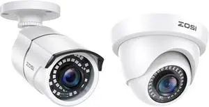 ZOSI 2Pack 1080p Security Camera Outdoor Indoor (Hybrid 4-in-1 HD-CVI/TVI/AHD/960H Analog CVBS), IR Night Vision, Weatherproof CCTV Bullet Dome Camera ZOSI 2Pack 1080p Security Camera Outdoor Indoor (Hybrid 4-in-1 HD-CVI/TVI/AHD/960H Analog CVBS), IR Night Vision, Weatherproof CCTV Bullet Dome Camera