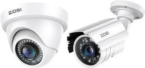 ZOSI 2 x 1080p Bullet Dome Security Cameras (Hybrid 4-in-1 HD-CVI/TVI/AHD/960H Analog CVBS), 2MP Weatherproof Surveillance CCTV Camera Outdoor Indoor, 80ft Night Vision, 90° Wide Angle, 24PCS LEDs ZOSI 2 x 1080p Bullet Dome Security Cameras (Hybrid 4-in-1 HD-CVI/TVI/AHD/960H Analog CVBS), 2MP Weatherproof Surveillance CCTV Camera Outdoor Indoor, 80ft Night Vision, 90° Wide Angle, 24PCS LEDs