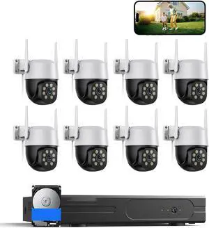 5MP WiFi Security Camera System with 8-Channel NVR, 3TB Hard Drive, 8 Indoor Outdoor Cameras, 360° Ptz, Night Vision, IP66 Waterproof, App Control 5MP WiFi Security Camera System with 8-Channel NVR, 3TB Hard Drive, 8 Indoor Outdoor Cameras, 360° Ptz, Night Vision, IP66 Waterproof, App Control