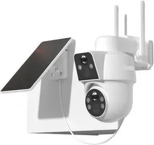 Dual Lens WiFi Solar Security Cam, Outdoor IP Rated, Color Night Vision, PIR Motion Detection Continuous Home Surveillance Dual Lens WiFi Solar Security Cam, Outdoor IP Rated, Color Night Vision, PIR Motion Detection Continuous Home Surveillance