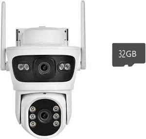 2K 6MP Solar WiFi Outdoor Security Camera, Dual Lens Two-Way Audio Surveillance Cam(Camera add 32G Card) 2K 6MP Solar WiFi Outdoor Security Camera, Dual Lens Two-Way Audio Surveillance Cam(Camera add 32G Card)