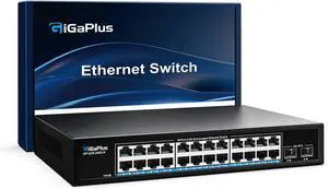 26 Port 2.5Gb Unmanaged Ethernet Switch with 24* 2.5G Base-T Ports, 2* 10G SFP+ Ports. GiGaPlus 2.5Gbps Network Switch for 2.5Gbps NAS/PC, WiFi6 Router, Wireless AP. Fanless Design, Plug and Play 26 Port 2.5Gb Unmanaged Ethernet Switch with 24* 2.5G Base-T Ports, 2* 10G SFP+ Ports. GiGaPlus 2.5Gbps Network Switch for 2.5Gbps NAS/PC, WiFi6 Router, Wireless AP. Fanless Design, Plug and Play