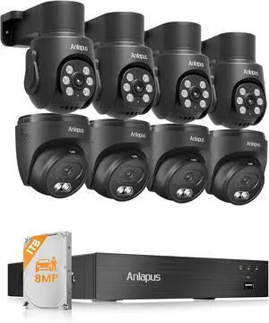 Anlapus 4K Home Security Camera System Outdoor Indoor, 4 x Weatherproof CCTV Dome Camera and 4 x Pan/Tilt Cam, AI Human Vehicle Detection, 80ft Night Vision, Audio Recording, Remote Access Anlapus 4K Home Security Camera System Outdoor Indoor, 4 x Weatherproof CCTV Dome Camera and 4 x Pan/Tilt Cam, AI Human Vehicle Detection, 80ft Night Vision, Audio Recording, Remote Access