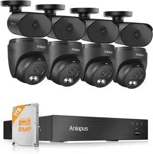 Anlapus 4K Home Security Camera System Outdoor Indoor, H.265+ 8CH CCTV DVR with AI Human Vehicle Detection, 8 x Wired Surveillance Dome Bullet Camera, 80ft Night Vision, Audio Recording, Remote Access Anlapus 4K Home Security Camera System Outdoor Indoor, H.265+ 8CH CCTV DVR with AI Human Vehicle Detection, 8 x Wired Surveillance Dome Bullet Camera, 80ft Night Vision, Audio Recording, Remote Access