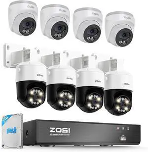 ZOSI 8CH (16CH Expandable) 4K PoE Security Camera System, 4X C220 4K 8MP PoE Camera and 4X C296 4K 8MP PoE IP Pan/Tilt Security Camera Outdoor, Night Vision, AI Detection, 2TB HDD for 24/7 Record ZOSI 8CH (16CH Expandable) 4K PoE Security Camera System, 4X C220 4K 8MP PoE Camera and 4X C296 4K 8MP PoE IP Pan/Tilt Security Camera Outdoor, Night Vision, AI Detection, 2TB HDD for 24/7 Record