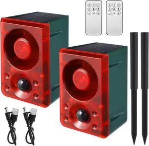 Qualirey Solar Outdoor Motion Sensor Alarm with Stake Gunshot Sound Dog Barking, 3 Modes Support Recording & Adjustable Volume USB Charging 129 dB Loud Noise Maker for Animal Deterrent(2 Pcs,Red) Qualirey Solar Outdoor Motion Sensor Alarm with Stake Gunshot Sound Dog Barking, 3 Modes Support Recording & Adjustable Volume USB Charging 129 dB Loud Noise Maker for Animal Deterrent(2 Pcs,Red)