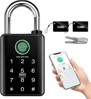 Heavy Duty Fingerprint Smart Padlock with Key, 6-in-1 Keyless Entry Lock with Code Keypad, Tuya App, RFID, Digital Combination Lock for Outdoor Gate, Fence, Shed, Pool, Storage Unit, Locker Heavy Duty Fingerprint Smart Padlock with Key, 6-in-1 Keyless Entry Lock with Code Keypad, Tuya App, RFID, Digital Combination Lock for Outdoor Gate, Fence, Shed, Pool, Storage Unit, Locker