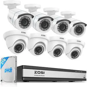 ZOSI Full 1080p 16 Channel Home Security Camera System with AI Human Vehicle Detect, 8 x 1080p Weatherproof CCTV Bullet Dome Camera Outdoor, H.265+ 16CH DVR with 2TB HDD, Night Vision, Alert Push ZOSI Full 1080p 16 Channel Home Security Camera System with AI Human Vehicle Detect, 8 x 1080p Weatherproof CCTV Bullet Dome Camera Outdoor, H.265+ 16CH DVR with 2TB HDD, Night Vision, Alert Push