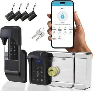 Smart Latch Double Side Gate Lock, Keyless Fingerprint Rim Lock with Keypad, Password & IC Card - Waterproof Electronic Digital Door Deadbolt for Outdoor Fence (Black Waterproof) Smart Latch Double Side Gate Lock, Keyless Fingerprint Rim Lock with Keypad, Password & IC Card - Waterproof Electronic Digital Door Deadbolt for Outdoor Fence (Black Waterproof)