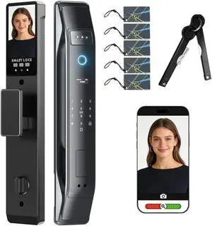 3D Face Recognition Smart Lock with Camera, Palm Vein Door Lock, Keyless Entry Fingerprint Smart Mortise Lock for Front Door, 4" HD Screen,Auto-Lock,Compatible with Tuya App, Front Door Security 3D Face Recognition Smart Lock with Camera, Palm Vein Door Lock, Keyless Entry Fingerprint Smart Mortise Lock for Front Door, 4" HD Screen,Auto-Lock,Compatible with Tuya App, Front Door Security