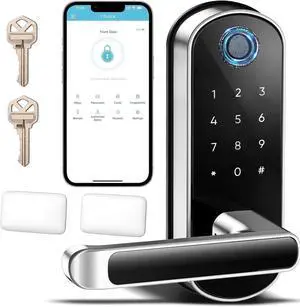 OLUMAT Smart Lock with Handle: Smart Electronic Lock with Handle, Digital Fingerprint Door Lock, Keypad Keyless Entry Door Lock, Door Knob, Door Lever, Alternatives to Deadbolts OLUMAT Smart Lock with Handle: Smart Electronic Lock with Handle, Digital Fingerprint Door Lock, Keypad Keyless Entry Door Lock, Door Knob, Door Lever, Alternatives to Deadbolts