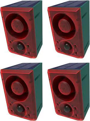 of 4 Solar Motion Transducer Alarms with 130dB Split Toe Flashing Aluminum Trioxide Animal Trespasser Deterrence Property Security Dog Bark Alarm of 4 Solar Motion Transducer Alarms with 130dB Split Toe Flashing Aluminum Trioxide Animal Trespasser Deterrence Property Security Dog Bark Alarm