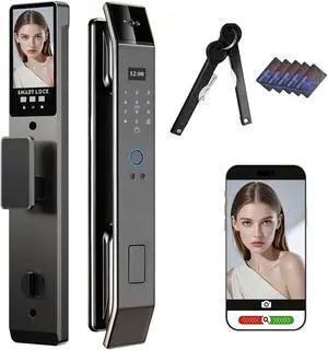 Smart Door Lock with 3D Face Recognition & Camera, Intercome, Doorbell, Fingerprint Keyless Entry, Password, IC Card, Key, Compatible with Tuya App Control, Smart Home Front Door Security Smart Door Lock with 3D Face Recognition & Camera, Intercome, Doorbell, Fingerprint Keyless Entry, Password, IC Card, Key, Compatible with Tuya App Control, Smart Home Front Door Security