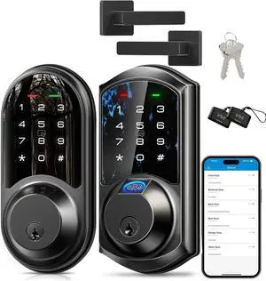 Veise VE07L-RZ06 Fingerprint Smart Locks for Front Door with Handle Set, Matte Black Veise VE07L-RZ06 Fingerprint Smart Locks for Front Door with Handle Set, Matte Black