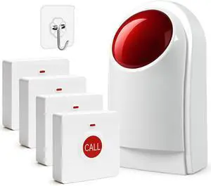 Panic Button Alarm Wireless Emergency Call System for Elderly & Disabled, Battery Powered, 130dB Adjustable Volume, 350ft Range for Bathroom, Home, Warehouse & More (1 Siren+4 Buttons) Panic Button Alarm Wireless Emergency Call System for Elderly & Disabled, Battery Powered, 130dB Adjustable Volume, 350ft Range for Bathroom, Home, Warehouse & More (1 Siren+4 Buttons)