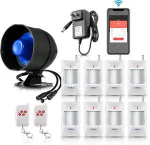 WiFi Security Alarm System Kit-Wireless 120db Loud Weatherproof Siren Horn with Remote Control&Motion Sensor Alarm Home Hotel Garage Shop Burglar Alarm System WiFi Security Alarm System Kit-Wireless 120db Loud Weatherproof Siren Horn with Remote Control&Motion Sensor Alarm Home Hotel Garage Shop Burglar Alarm System