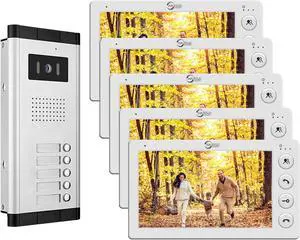 Video Intercom System,7 inch Monitor Wired Video Door Kit,Indoor Outdoor Camera Intercom System,Outdoor IR Camera Doorbell,ID Card Unlocking,Monitoring,2-Way Audio (1 Doorbell + 5 Monitor) Video Intercom System,7 inch Monitor Wired Video Door Kit,Indoor Outdoor Camera Intercom System,Outdoor IR Camera Doorbell,ID Card Unlocking,Monitoring,2-Way Audio (1 Doorbell + 5 Monitor)