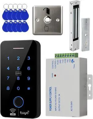 TUYA Access Control System with 280kg(600lb) Magnetic Lock, Power Supply, Switch, 10 IC Cards Security Door Entry Kit for Office, Warehouse, Apartment, Gym TUYA Access Control System with 280kg(600lb) Magnetic Lock, Power Supply, Switch, 10 IC Cards Security Door Entry Kit for Office, Warehouse, Apartment, Gym