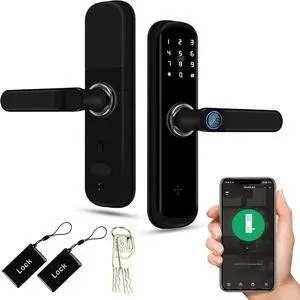 TUYA Smart Door Lock, Fingerprint Door Lock with Keypad & App Control, Keyless Entry Door Lock, Auto Lock, Anti-Peep Password, Easy Installation for Front Door Home Office with Handle TUYA Smart Door Lock, Fingerprint Door Lock with Keypad & App Control, Keyless Entry Door Lock, Auto Lock, Anti-Peep Password, Easy Installation for Front Door Home Office with Handle