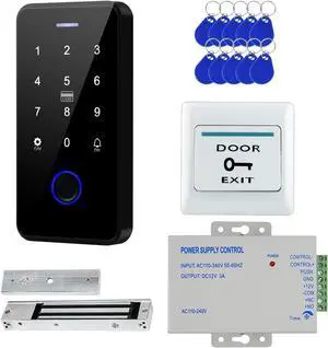 WiFi TUYA Access Control System KitWaterproof RFID Keypad Fingerprint Biometrics, 600lbs Magnetic Lock, Power Supply, Exit Button & 10 Key Fobs All-in-One for Home/Office/Apartment WiFi TUYA Access Control System KitWaterproof RFID Keypad Fingerprint Biometrics, 600lbs Magnetic Lock, Power Supply, Exit Button & 10 Key Fobs All-in-One for Home/Office/Apartment