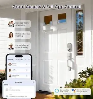 Veise VE017L+VE017-D Fingerprint Smart Door Lock, App Control, 8-in-1 Keyless Entry, Auto Lock, Emergency Power Port, Electronic Touchscreen Keypad, Biometric Smart Locks for Front Door, Satin Nickel Veise VE017L+VE017-D Fingerprint Smart Door Lock, App Control, 8-in-1 Keyless Entry, Auto Lock, Emergency Power Port, Electronic Touchscreen Keypad, Biometric Smart Locks for Front Door, Satin Nickel