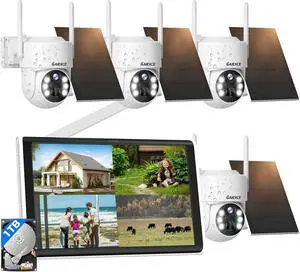 Solar Security Cameras Wireless Outdoor System, 4PCS 4MP Battery Operated Cameras, PTZ 360° View, PIR Motion Detection, Color Night Vision, IP66, 2-Way Audio, 2.4G WiFi, 10" LCD Monitor Solar Security Cameras Wireless Outdoor System, 4PCS 4MP Battery Operated Cameras, PTZ 360° View, PIR Motion Detection, Color Night Vision, IP66, 2-Way Audio, 2.4G WiFi, 10" LCD Monitor