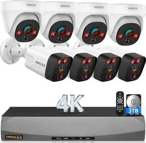 OOSSXX 4K Wired PoE Security Camera System, 8CH 4K NVR with 3TB HDD OOSSXX 4K Wired PoE Security Camera System, 8CH 4K NVR with 3TB HDD