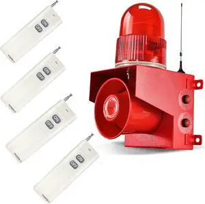 Industrial Wireless Remote Control Siren Alarm AC110V Outdoor 120dB Loud Horn Emergency Safety Alarm with 4 Remote Controller, Adjust Volume and Tone, 1.2mile Remote Distance, Strobe Light Industrial Wireless Remote Control Siren Alarm AC110V Outdoor 120dB Loud Horn Emergency Safety Alarm with 4 Remote Controller, Adjust Volume and Tone, 1.2mile Remote Distance, Strobe Light