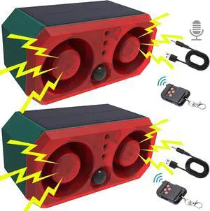 Solar Outdoor Motion Sensor Alarm, 130db Dual Speakers with 13 Sounds, Support Recording & Volume Adjustable, 4 Modes Solar Infrared LED Strobe Light for Home and Farm, 2 Pack Solar Outdoor Motion Sensor Alarm, 130db Dual Speakers with 13 Sounds, Support Recording & Volume Adjustable, 4 Modes Solar Infrared LED Strobe Light for Home and Farm, 2 Pack