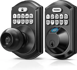 TEEHO Fingerprint Keyless Entry Keypad with Handle, Electronic Digital Smart Locks for Front Door, Easy to Install Deadbolt with Code for Bedroom, Anti-Peeping Password, Matte Black TEEHO Fingerprint Keyless Entry Keypad with Handle, Electronic Digital Smart Locks for Front Door, Easy to Install Deadbolt with Code for Bedroom, Anti-Peeping Password, Matte Black