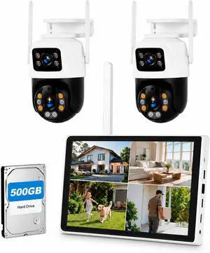 5MP Wireless Security Camera System with 10" LCD Monitor Built-in NVR 2 Pcs 6MP Dual Lens WiFi Cameras (2.4G & 5G),Color Night Vision, 24/7 Recording, 500GB HDD Pre-Installed 5MP Wireless Security Camera System with 10" LCD Monitor Built-in NVR 2 Pcs 6MP Dual Lens WiFi Cameras (2.4G & 5G),Color Night Vision, 24/7 Recording, 500GB HDD Pre-Installed
