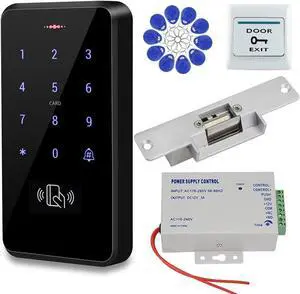 IP68 Waterproof Access Control System Kit, RFID Access Control Keypad with NC Fail-Safe Electric Door Strike, 12V Power Supply, Exit Button & 10 Key Fobs for Key Card Entry System IP68 Waterproof Access Control System Kit, RFID Access Control Keypad with NC Fail-Safe Electric Door Strike, 12V Power Supply, Exit Button & 10 Key Fobs for Key Card Entry System